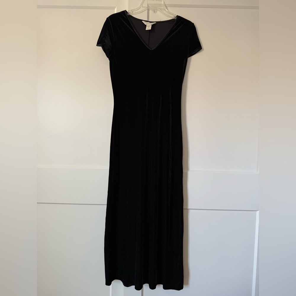 Vintage Express Black Velvet Maxi Dress Sz 1/2 Vamp Witchy Whimsigoth